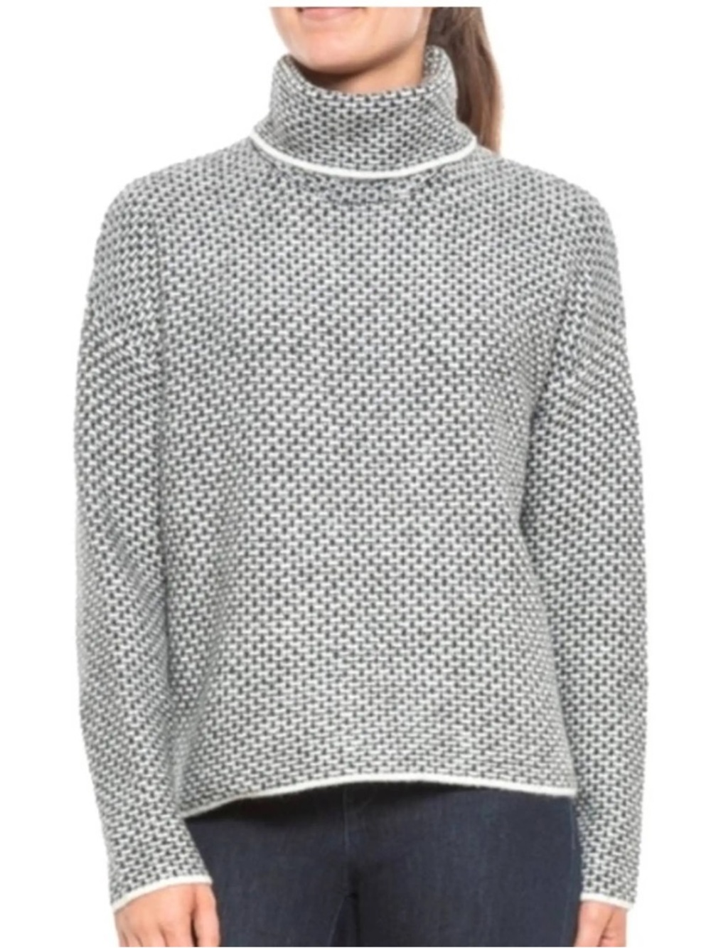 Christian Siriano Gray White Knit Turtleneck Sweater  Size S  EUC